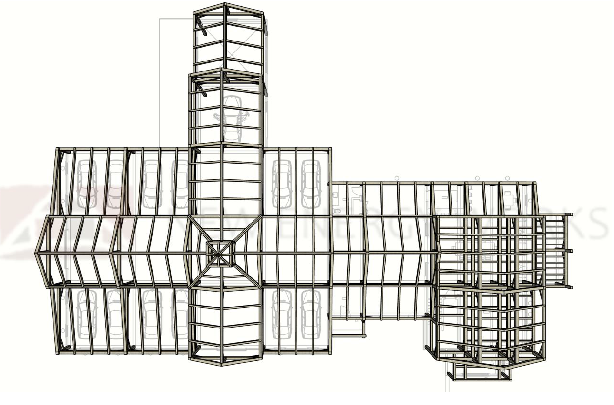 aerial view of timber frame raising