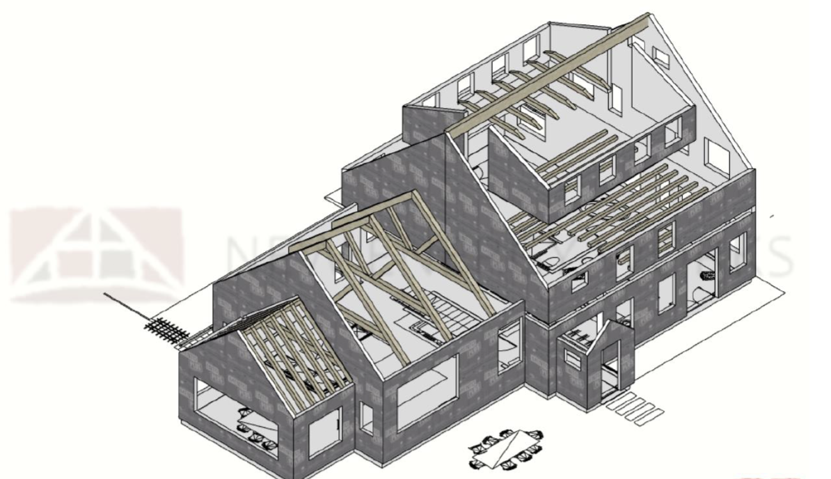 exterior view of timber frame raising