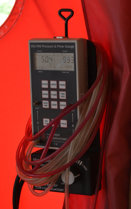 The blower door test performed in June on one of our timber frame homes, which is nearing completion, achieved a 1.5 ACH50.