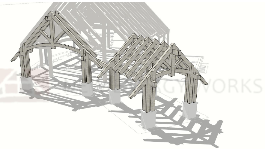 exterior view of timber frame raising