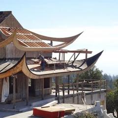 Engineered wood easily accommodates complex shapes in a building, like the curved beams that make up this meditation hall cupola.