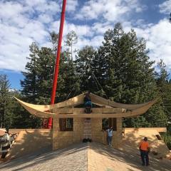 Glulam timbers were a modern solution to match traditional architectural shapes for the roofs at this Buddhist monastery in California.