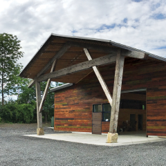 The exterior of Tomorrowland fine woodworking shop - New York's first fully CLT building.